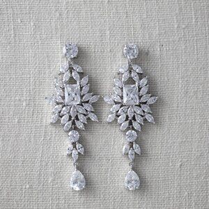 Bridal chandelier earrings with simulated diamonds